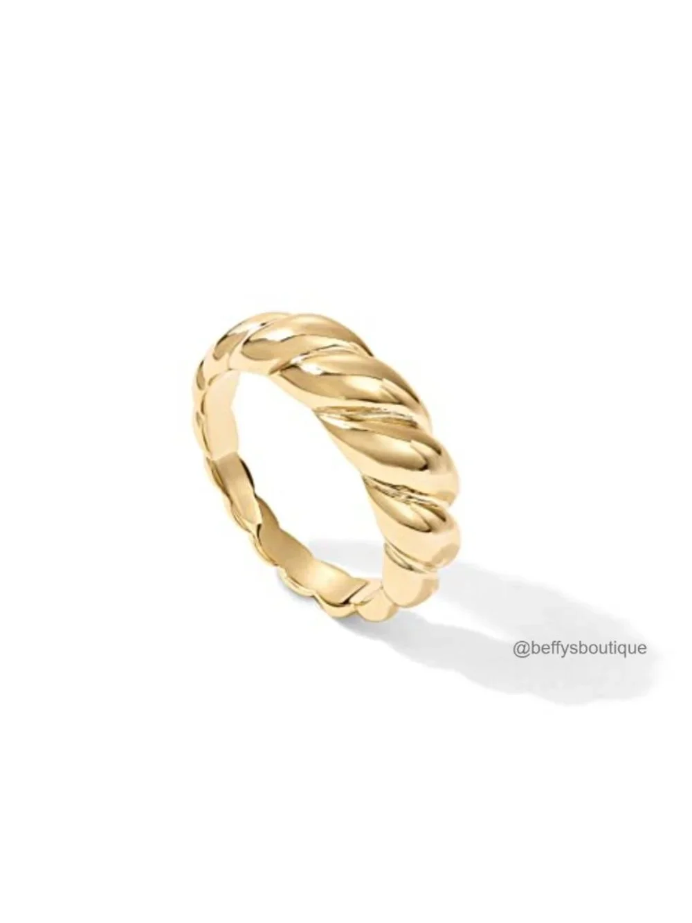 14K Gold Plated Chunky Croissant Dome Ring for Women - Stackable Braided Signet